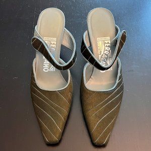 Salvatore Ferragamo Green Calf Hair Slip On Heels